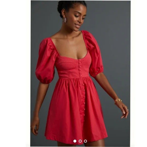 Anthropologie Maeve Puff-Sleeved Sweetheart MIni Dress size M - Picture 1 of 6